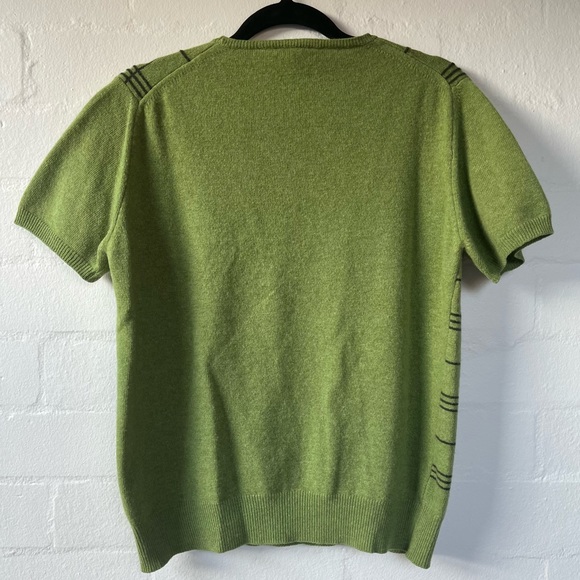 Burberry Sweater sz Medium Green Checks lime and khaki Short sleeve Pure Wool - Picture 6 of 7